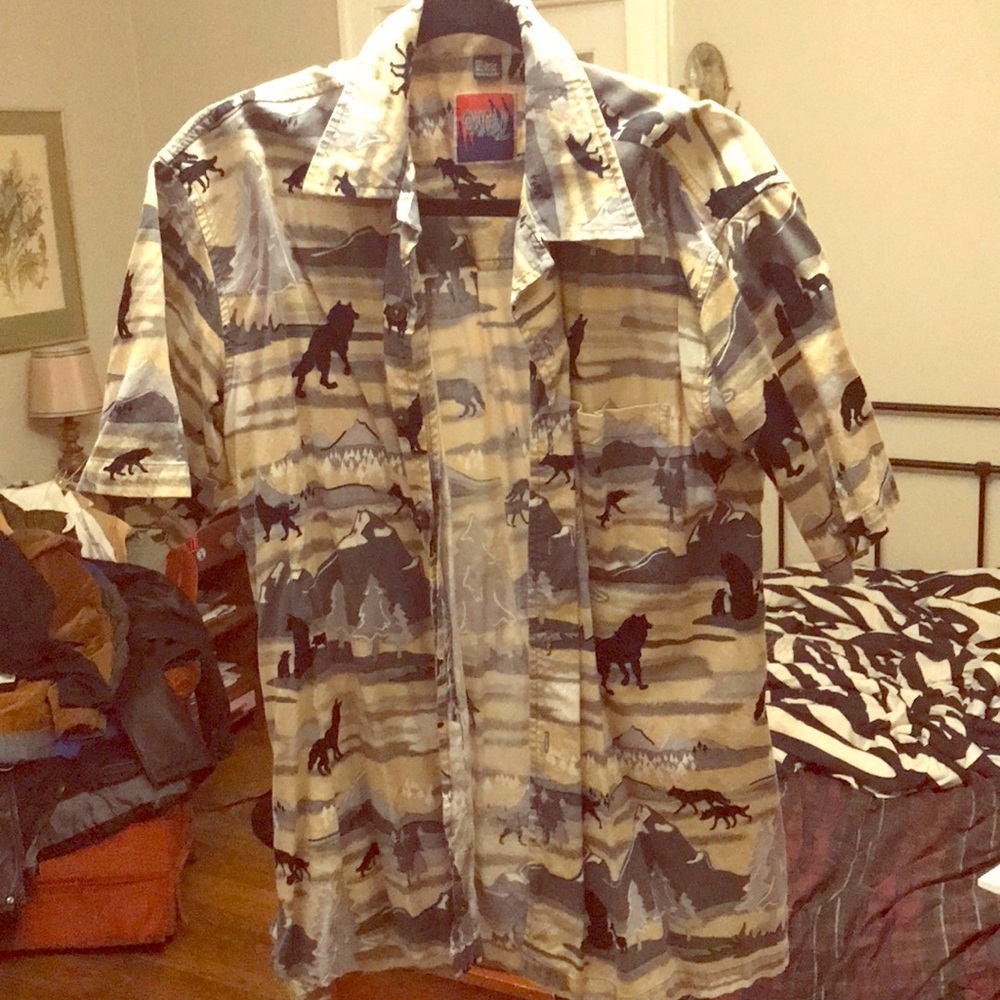 Hipster Wolf Button Up
